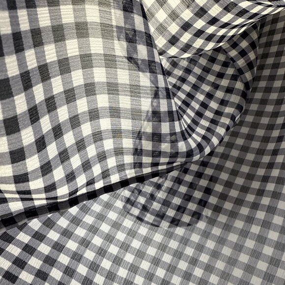 Talbots Women's Top Plus 1X Navy Blue White Check 3/4 Sleeves Semi Sheer Popover - Picture 7 of 9